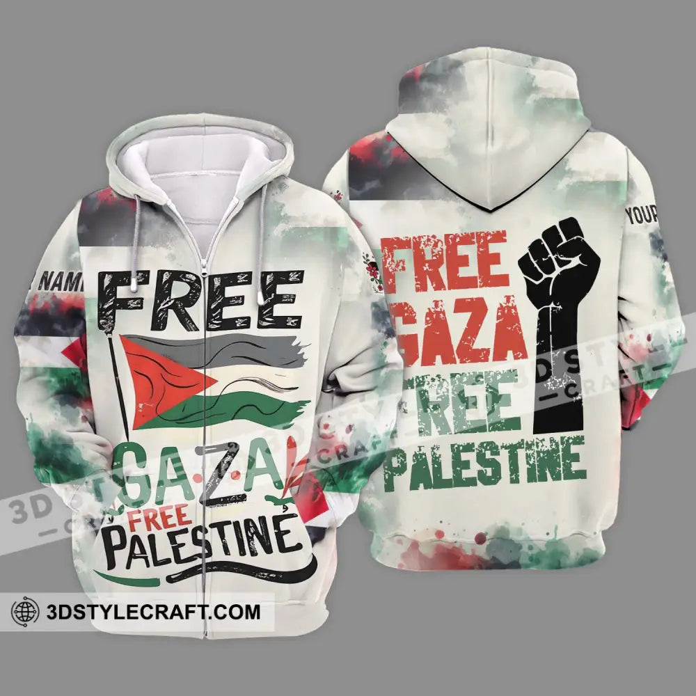 Unisex Shirt - Custom Name Free Gaza Palestine Zipper Hoodie / S T-Shirt