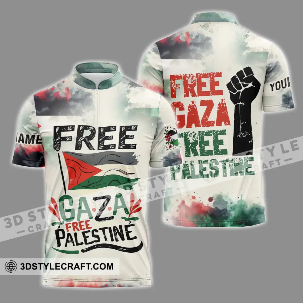 Unisex Shirt - Custom Name Free Gaza Palestine Zipper Polo / S T-Shirt