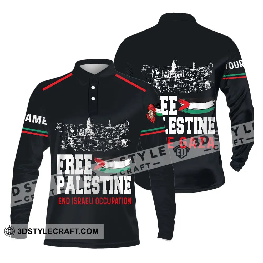 Unisex Shirt - Custom Name Free Palestine And Israeli Occupation Long Sleeve Polo / S T-Shirt