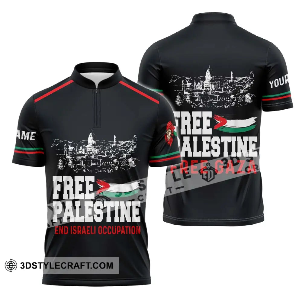 Unisex Shirt - Custom Name Free Palestine And Israeli Occupation Zipper Polo / S T-Shirt