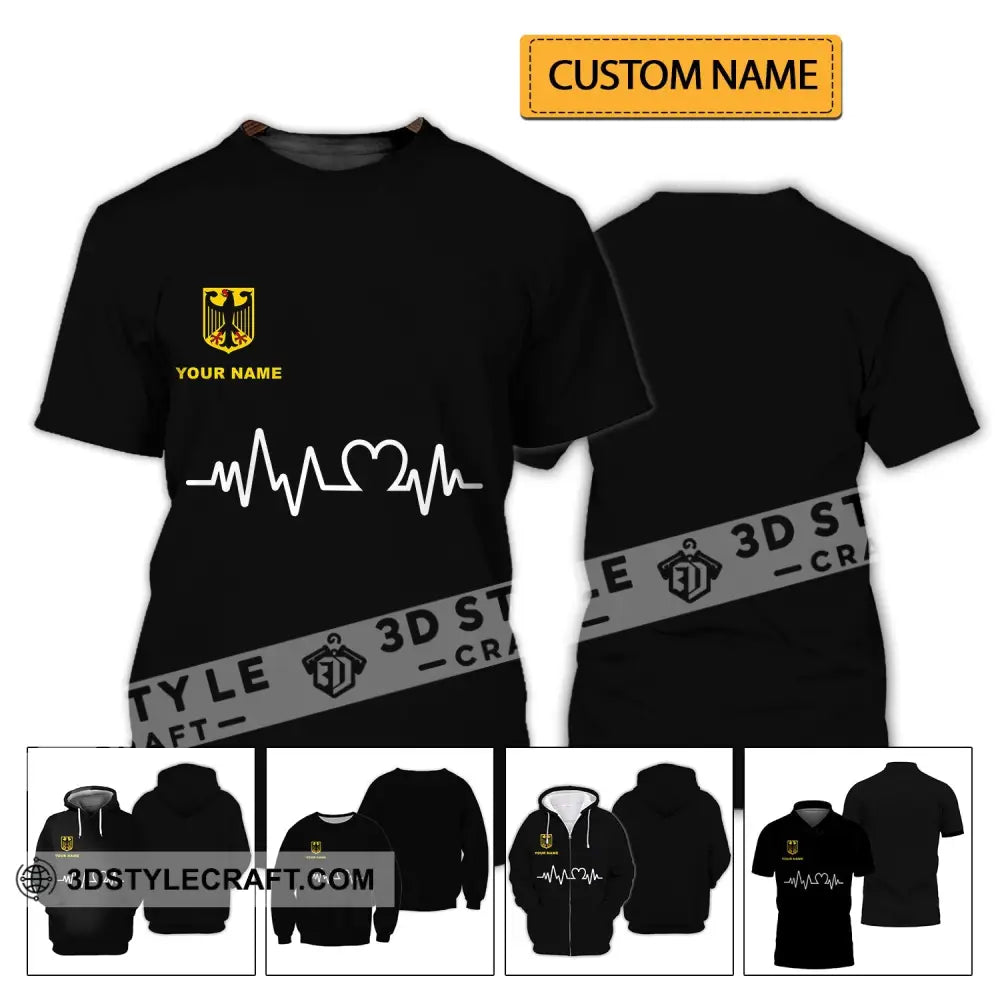 Unisex Shirt - Custom Name Germany Heartbeat 3D T-Shirt