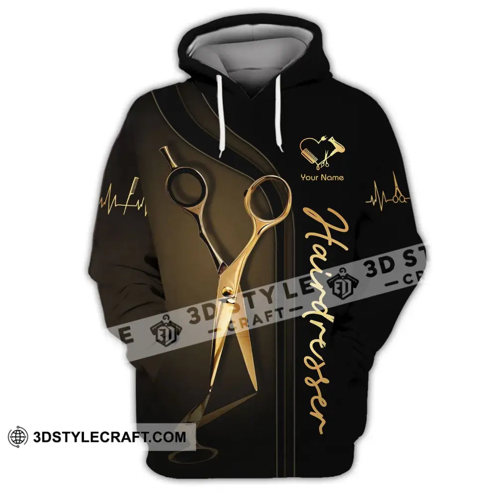 Unisex Shirt - Custom Name Gift For Hairdresser Lover Gold Scissor Hoodie / S T-Shirt