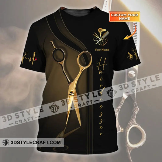 Unisex Shirt - Custom Name Gift For Hairdresser Lover Gold Scissor T-Shirt