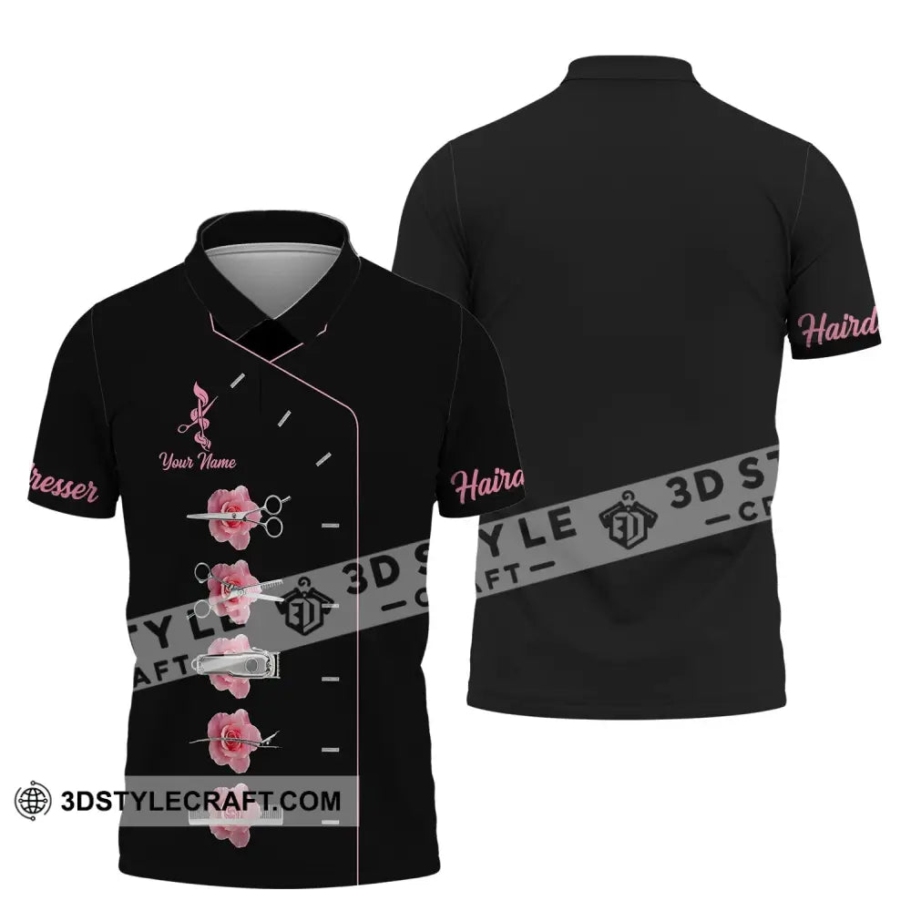 Unisex Shirt - Custom Name Gift For Hairdresser Lover Pink Rose Polo / S T-Shirt