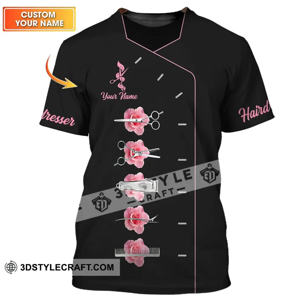 Unisex Shirt - Custom Name Gift For Hairdresser Lover Pink Rose T-Shirt