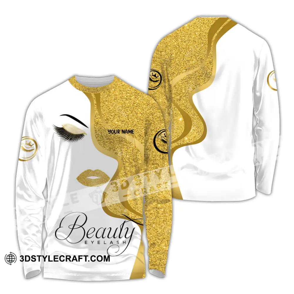 Unisex Shirt - Custom Name Gold Blink Beautiful Eyelash Long Sleeve / S T-Shirt