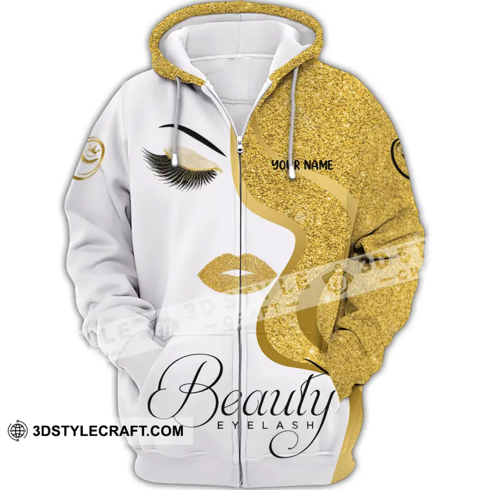 Unisex Shirt - Custom Name Gold Blink Beautiful Eyelash Zipper Hoodie / S T-Shirt