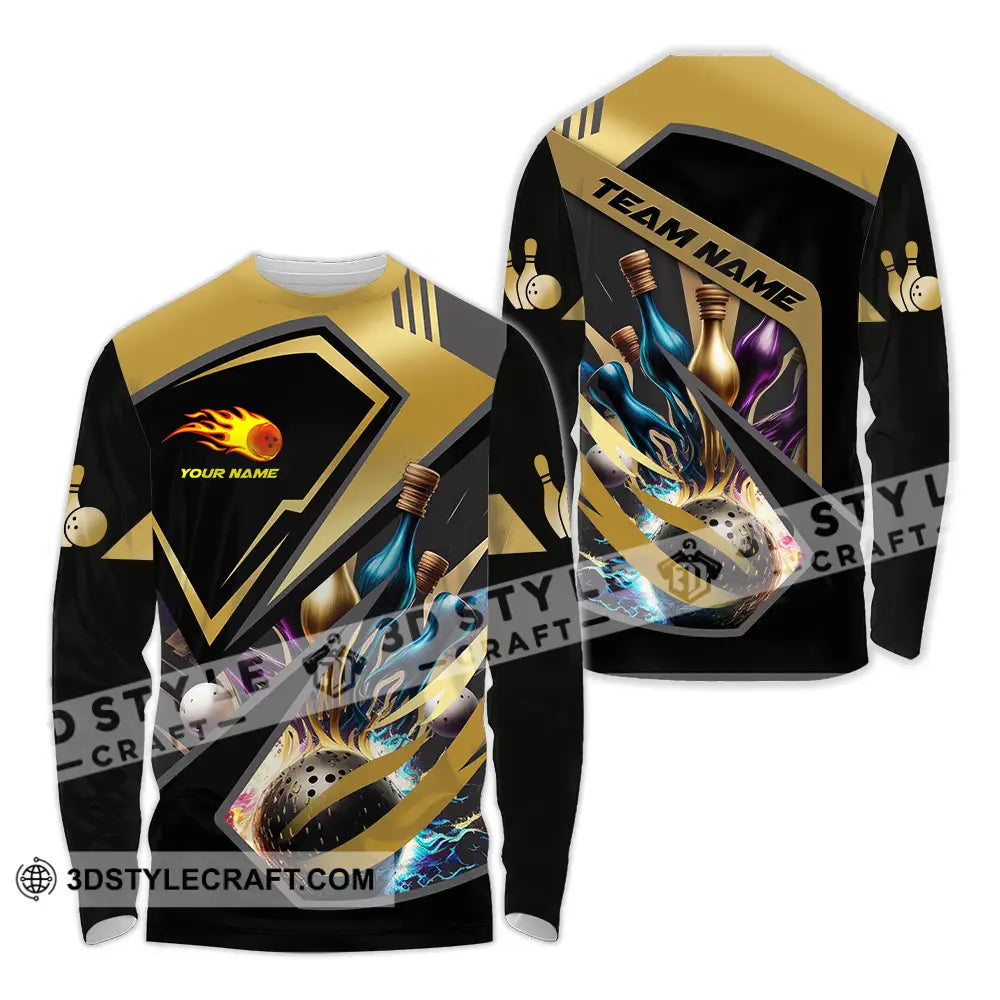 Unisex Shirt - Custom Name Gold Bowling Lover Long Sleeve / S T-Shirt