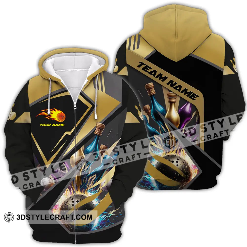 Unisex Shirt - Custom Name Gold Bowling Lover Zipper Hoodie / S T-Shirt
