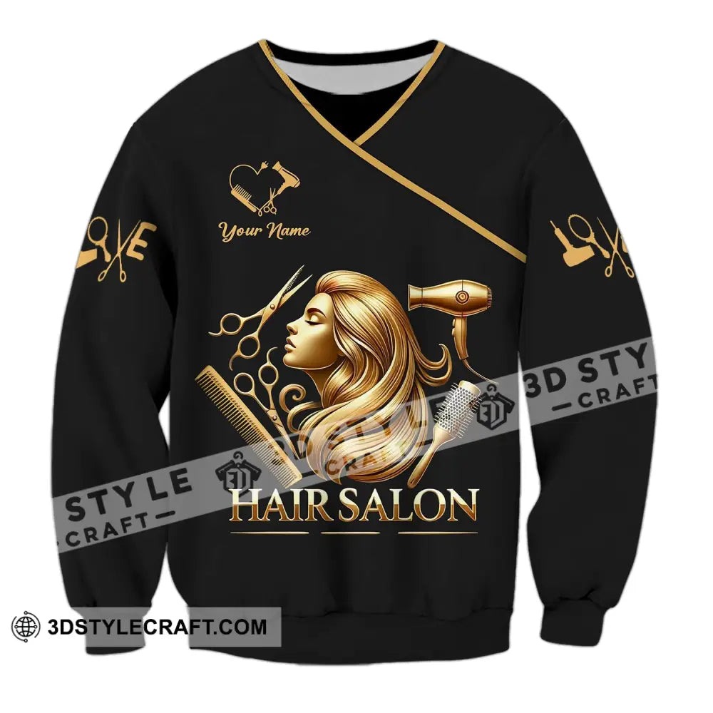 Unisex Shirt - Custom Name Golden Hair Salon Long Sleeve / S T-Shirt