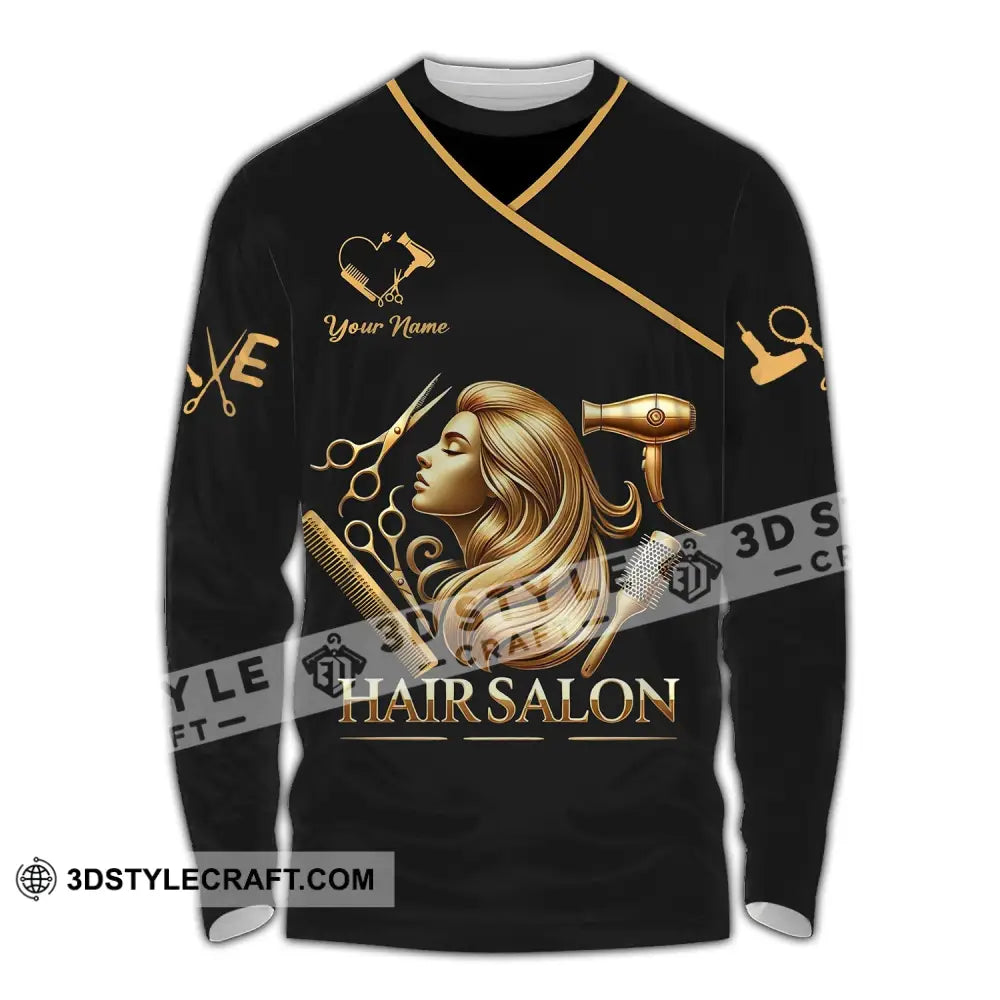 Unisex Shirt - Custom Name Golden Hair Salon Long Sleeve / S T-Shirt