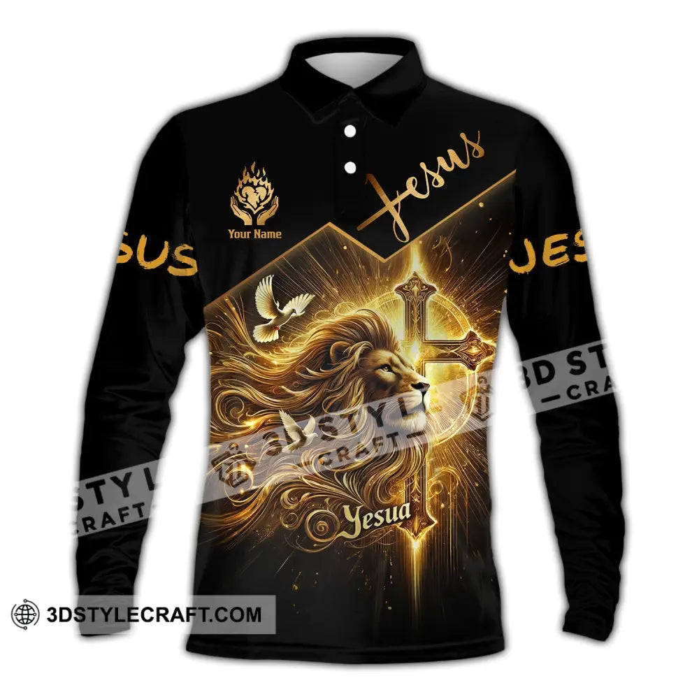 Unisex Shirt - Custom Name Golden Jesus Long Sleeve Polo / S T-Shirt