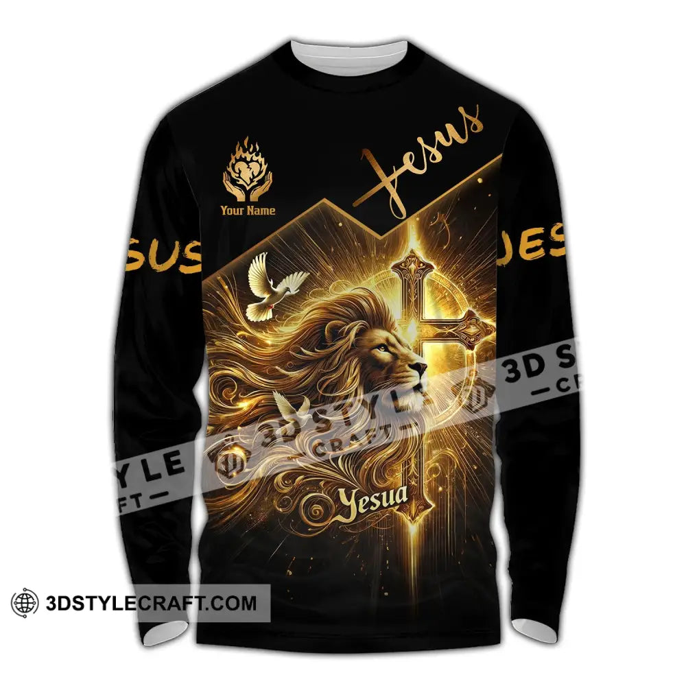 Unisex Shirt - Custom Name Golden Jesus Long Sleeve / S T-Shirt