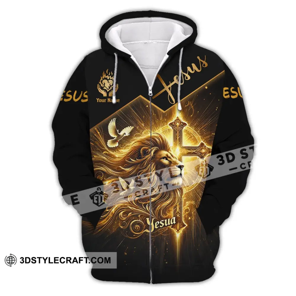 Unisex Shirt - Custom Name Golden Jesus Zipper Hoodie / S T-Shirt