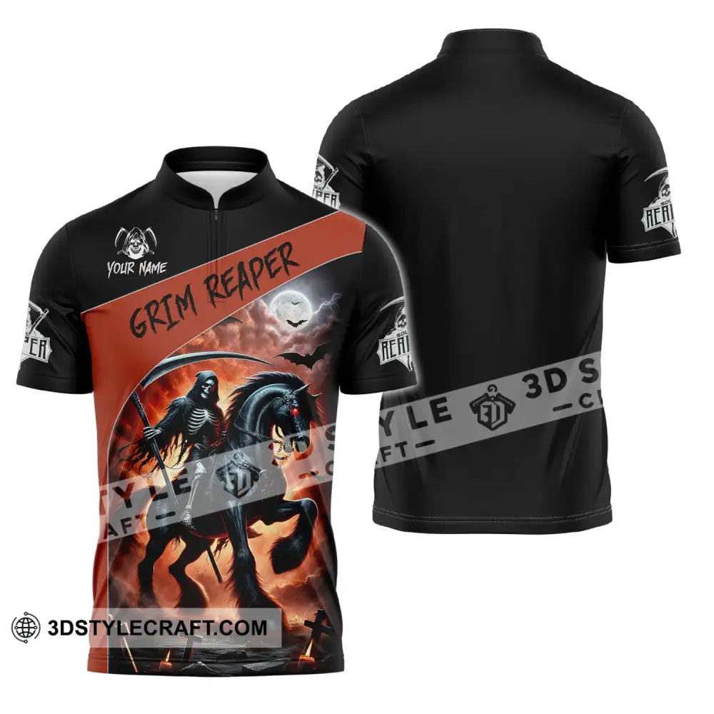 Unisex Shirt Custom Name Grim Reaper T-Shirt Zipper Polo / S T-Shirt
