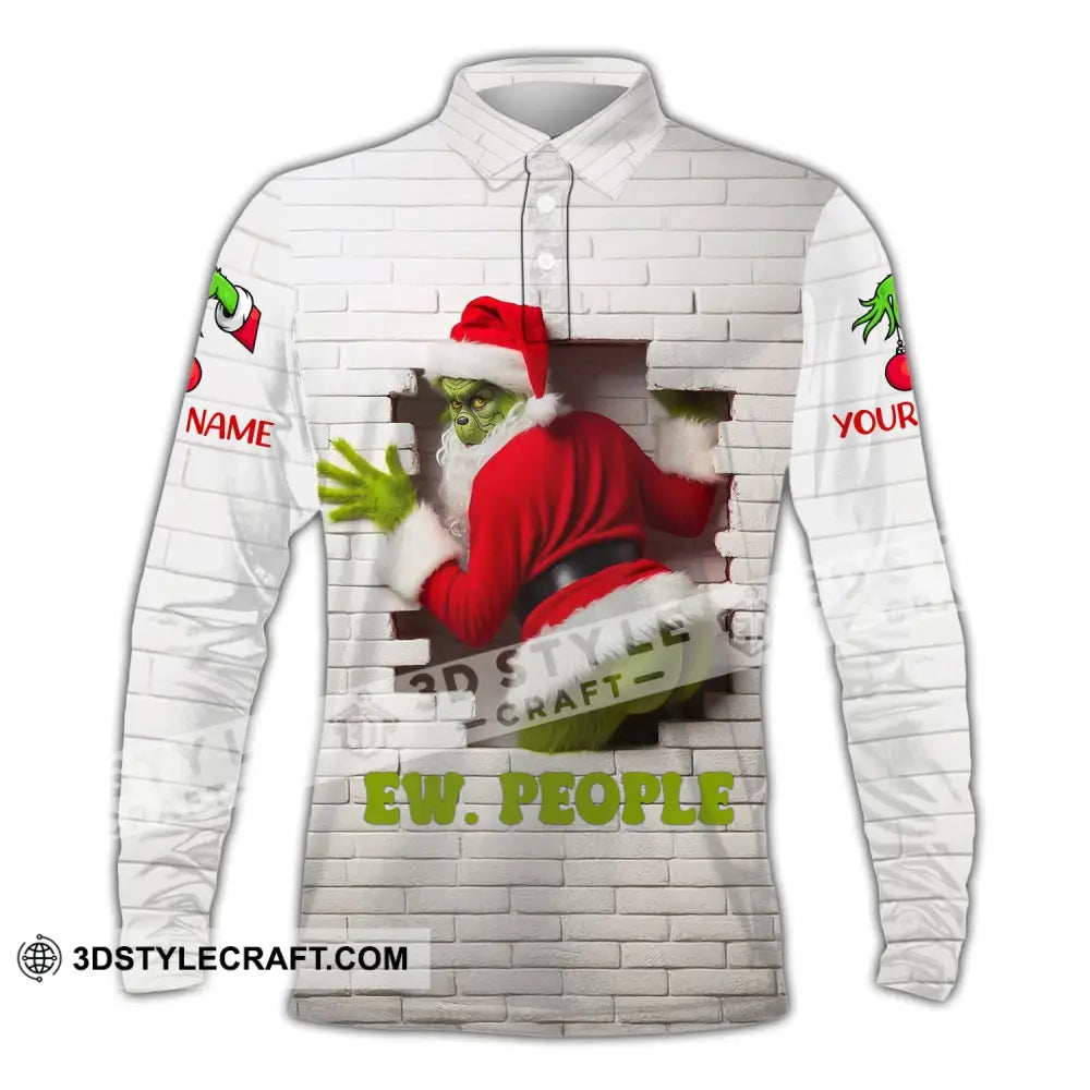 Unisex Shirt Custom Name Grinch Christmas Ew People Gift Long Sleeve Polo / S T-Shirt