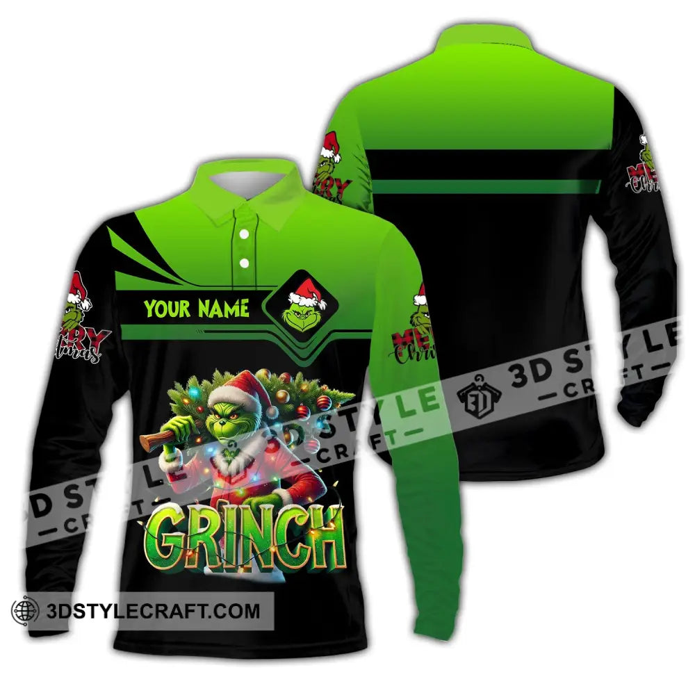 Unisex Shirt Custom Name Grinch Christmas Merry Grinchmas Gift Long Sleeve Polo / S T-Shirt