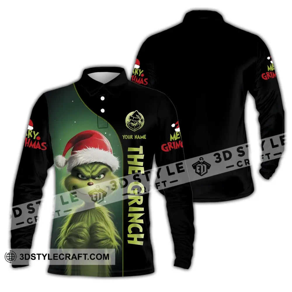 Unisex Shirt Custom Name Grinch Christmas Merry Grinchmas Gift Long Sleeve Polo / S T-Shirt