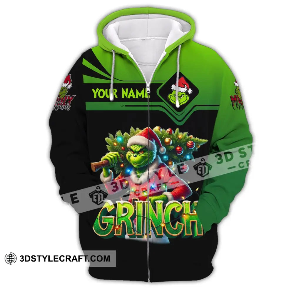 Unisex Shirt Custom Name Grinch Christmas Merry Grinchmas Gift Zipper Hoodie / S T-Shirt