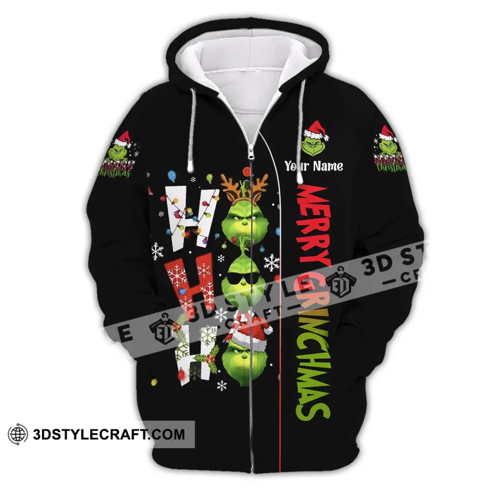 Unisex Shirt Custom Name Grinch Christmas Merry Grinchmas Gift Zipper Hoodie / S T-Shirt