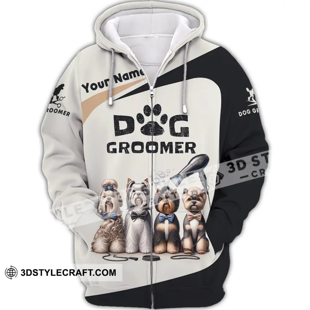 Unisex Shirt Custom Name Groomer Dog Hoodie Pet Grooming T-Shirt Zipper / S