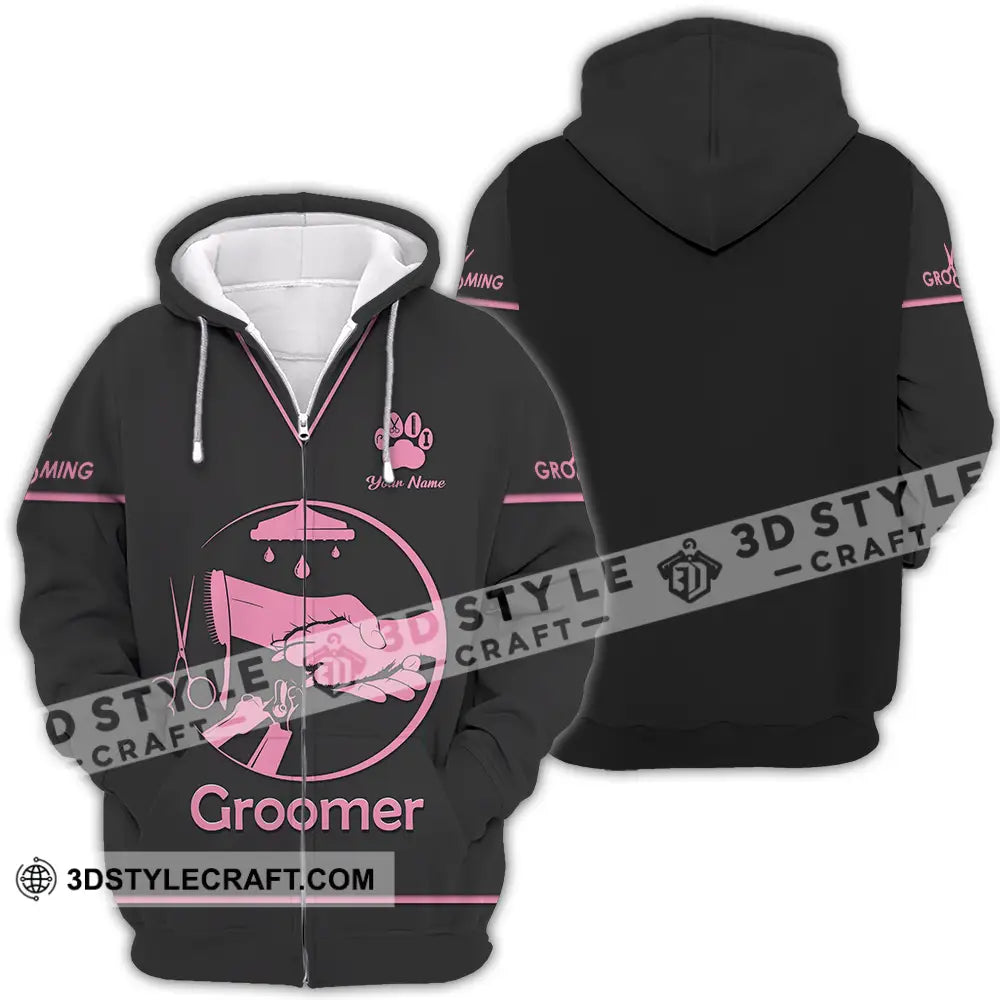 Unisex Shirt - Custom Name Groomer Grooming Zipper Hoodie / S T-Shirt