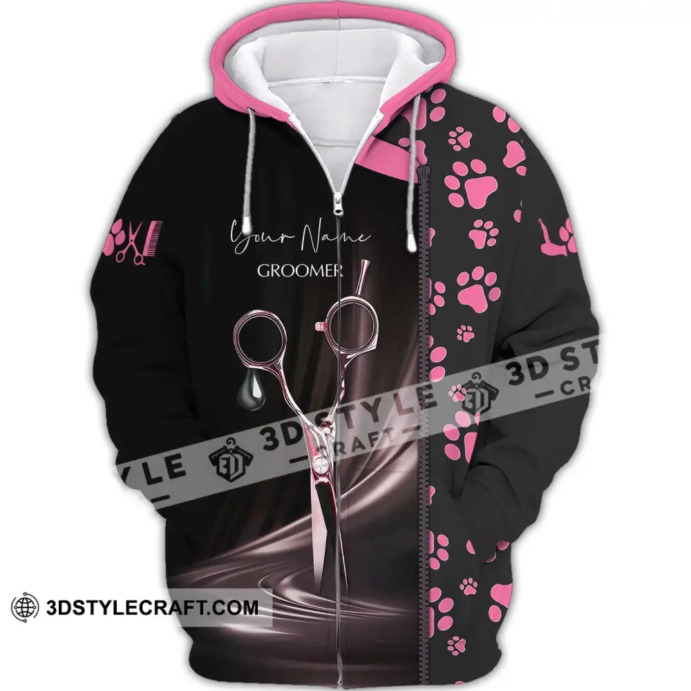 Unisex Shirt - Custom Name Groomer Paws Zipper Hoodie / S T-Shirt