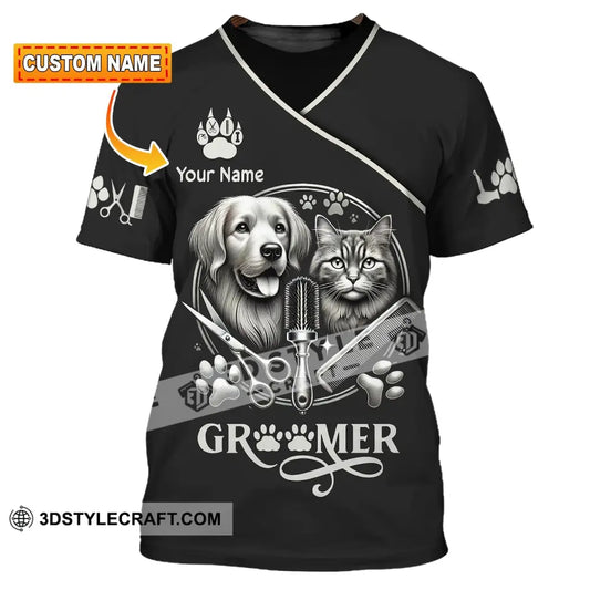 Unisex Shirt Custom Name Groomer Pet Grooming T-Shirt Hoodie Long Sleeve T-Shirt