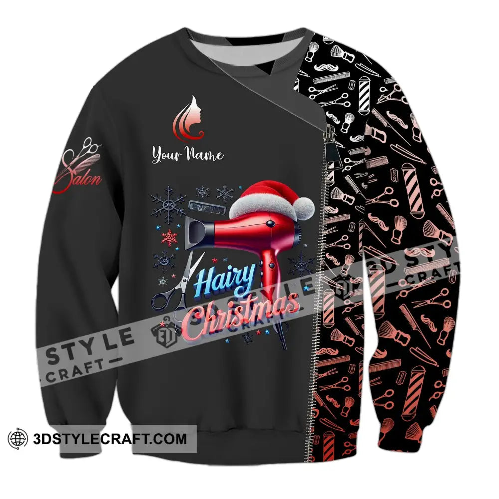 Unisex Shirt Custom Name Hair Salon Christmas Hairdresser Gift Long Sleeve / S T-Shirt