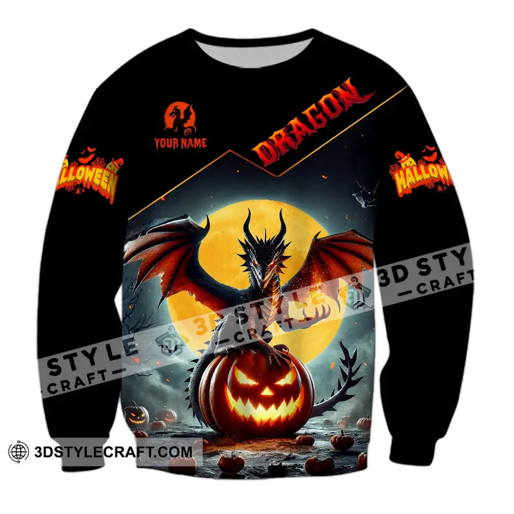 Unisex Shirt - Custom Name Halloween Fire Dragon Long Sleeve / S T-Shirt