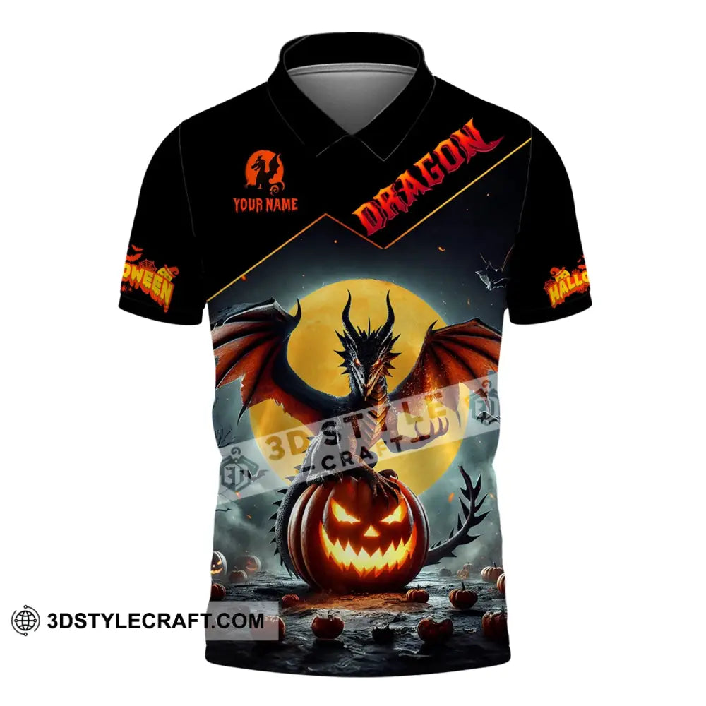 Unisex Shirt - Custom Name Halloween Fire Dragon Polo / S T-Shirt