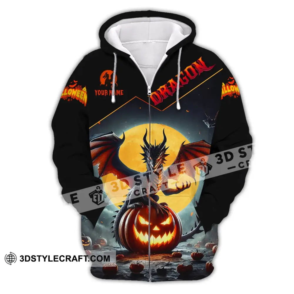 Unisex Shirt - Custom Name Halloween Fire Dragon Zipper Hoodie / S T-Shirt