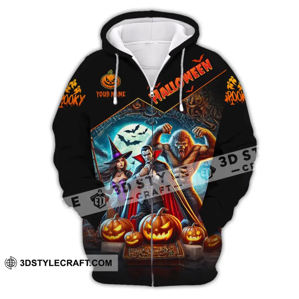 Unisex Shirt - Custom Name Halloween Spooky Zipper Hoodie / S T-Shirt