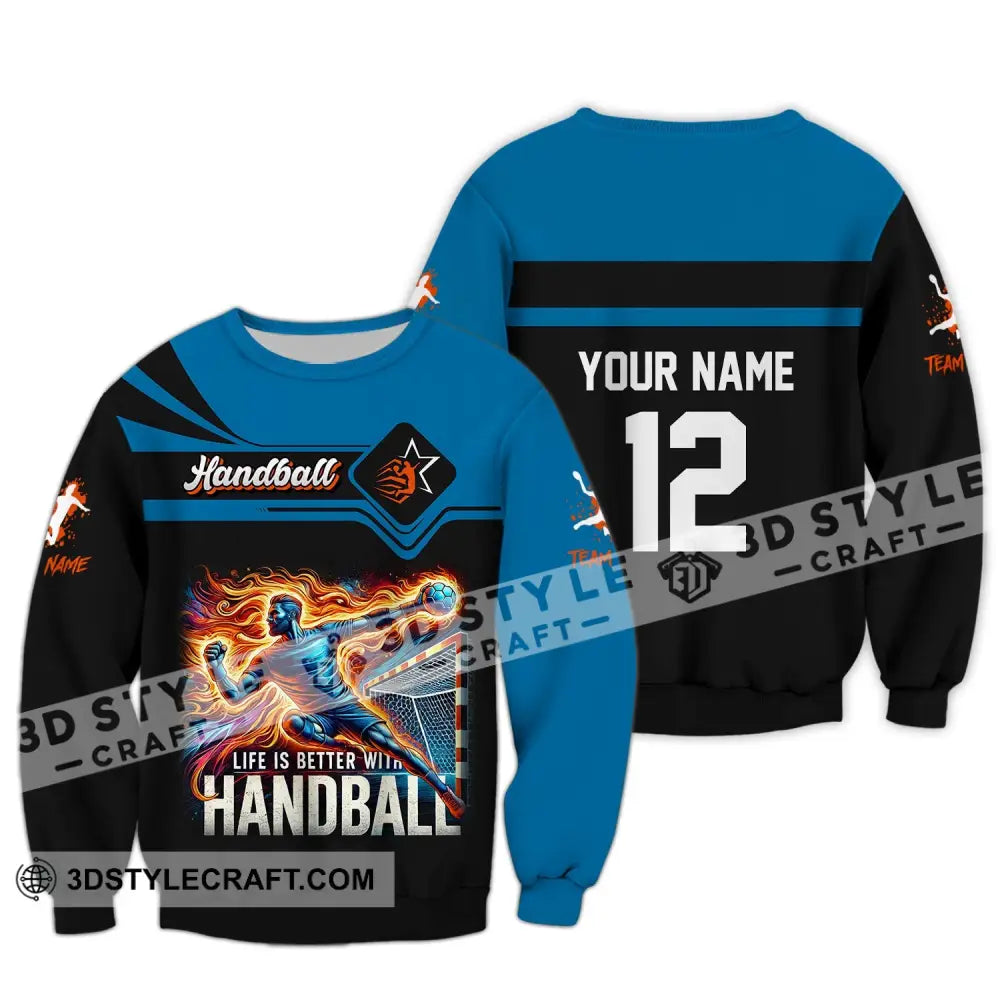 Unisex Shirt Custom Name Handball Long Sleeve Hoodie Polo Team Uniform / S T-Shirt