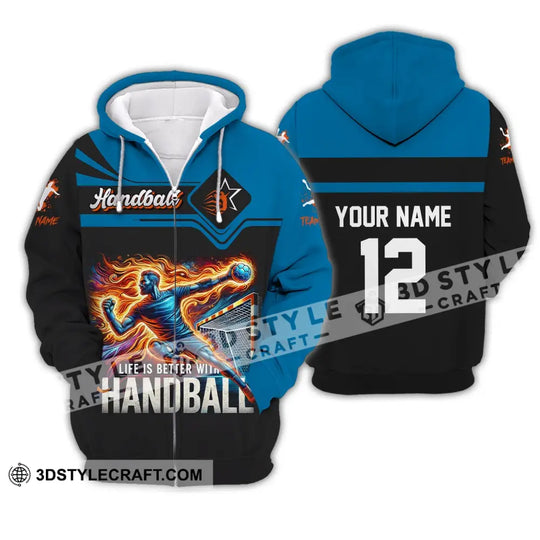 Unisex Shirt, Custom Name Handball Shirt, Handball Long Sleeve Hoodie Polo Shirt, Handball Team Uniform style option 3