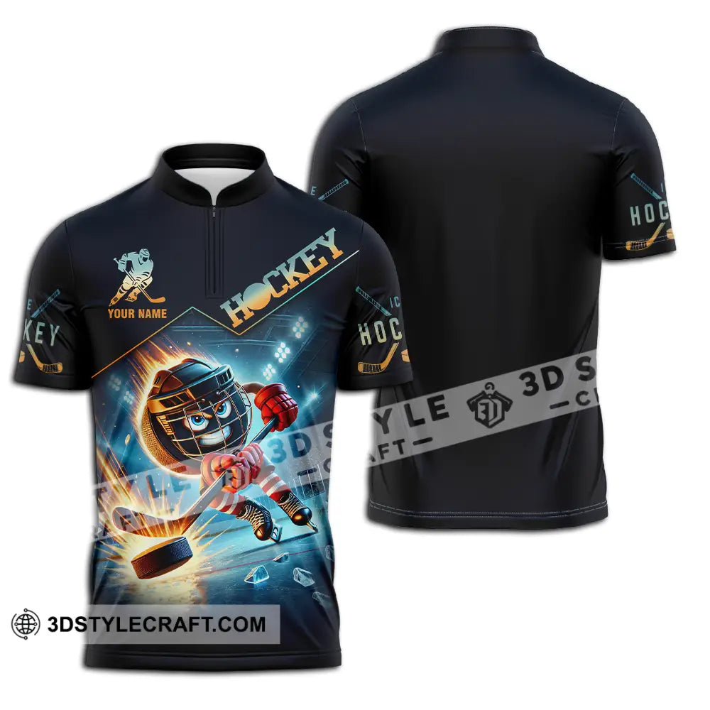 Unisex Shirt - Custom Name Hockey Zipper Polo / S T-Shirt