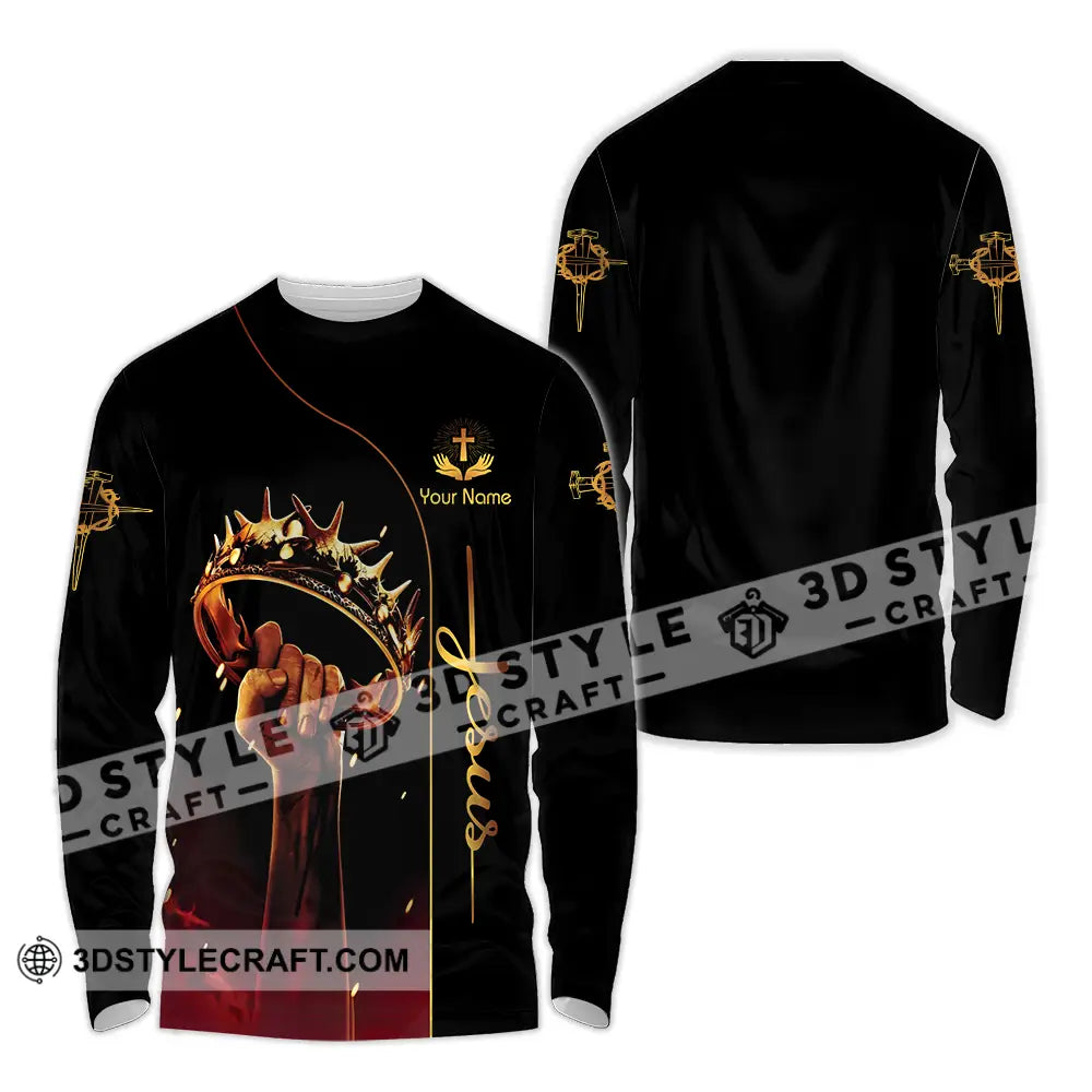 Unisex Shirt - Custom Name Holding Crown Of Thorns Jesus Long Sleeve / S T-Shirt