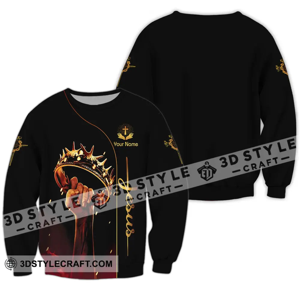 Unisex Shirt - Custom Name Holding Crown Of Thorns Jesus Long Sleeve / S T-Shirt