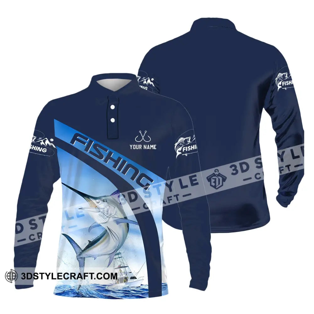 Unisex Shirt - Custom Name Hook Fishing Long Sleeve Polo / S T-Shirt