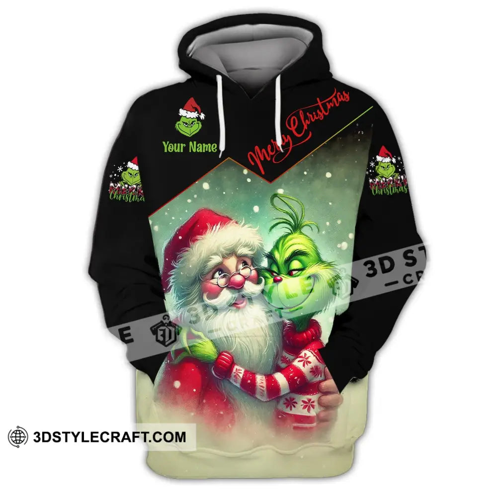 Unisex Shirt - Custom Name Hugging Santa Hoodie / S T-Shirt