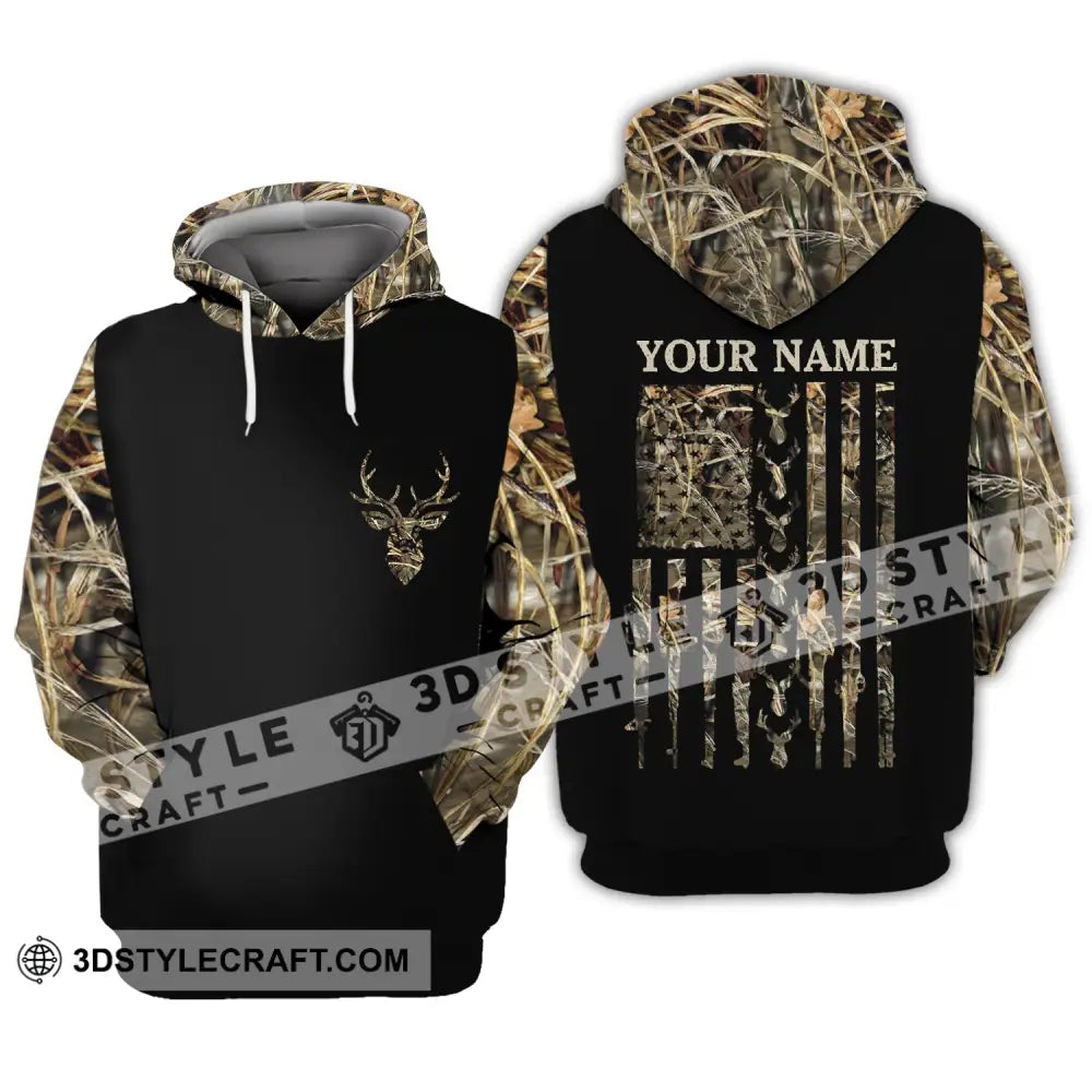 Unisex Shirt - Custom Name Hunting Deer Camo American Flag Hoodie / S T-Shirt