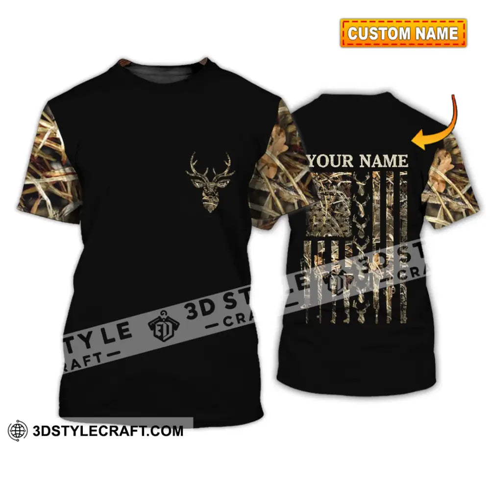 Unisex Shirt - Custom Name Hunting Deer Camo American Flag T-Shirt