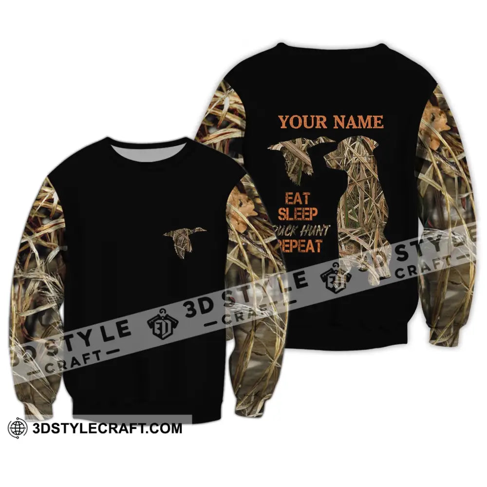 Unisex Shirt - Custom Name Hunting Duck Waterfowl Camo Bird Dog Hunter Long Sleeve / S T-Shirt