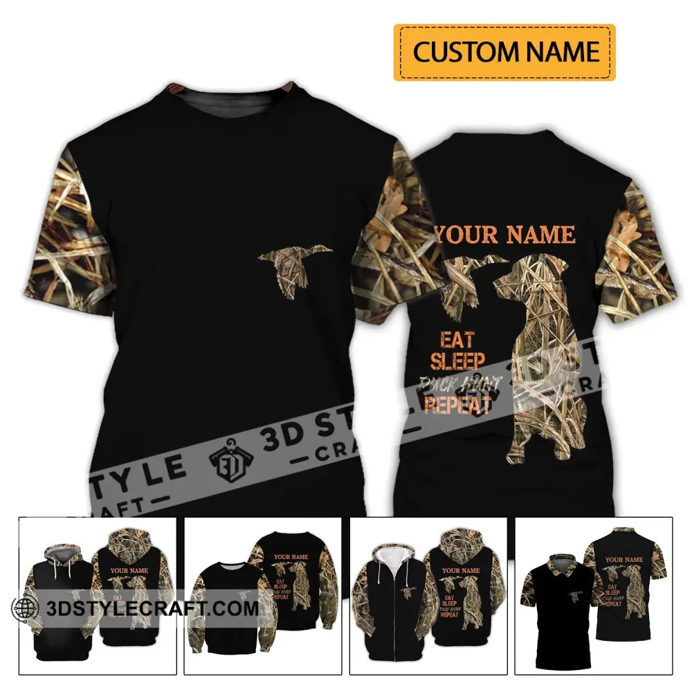 Unisex Shirt - Custom Name Hunting Duck Waterfowl Camo Bird Dog Hunter T-Shirt