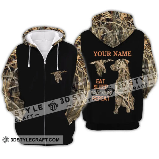 Unisex Shirt - Custom Name Hunting Duck Waterfowl Camo Bird Dog Hunter Zipper Hoodie / S T-Shirt