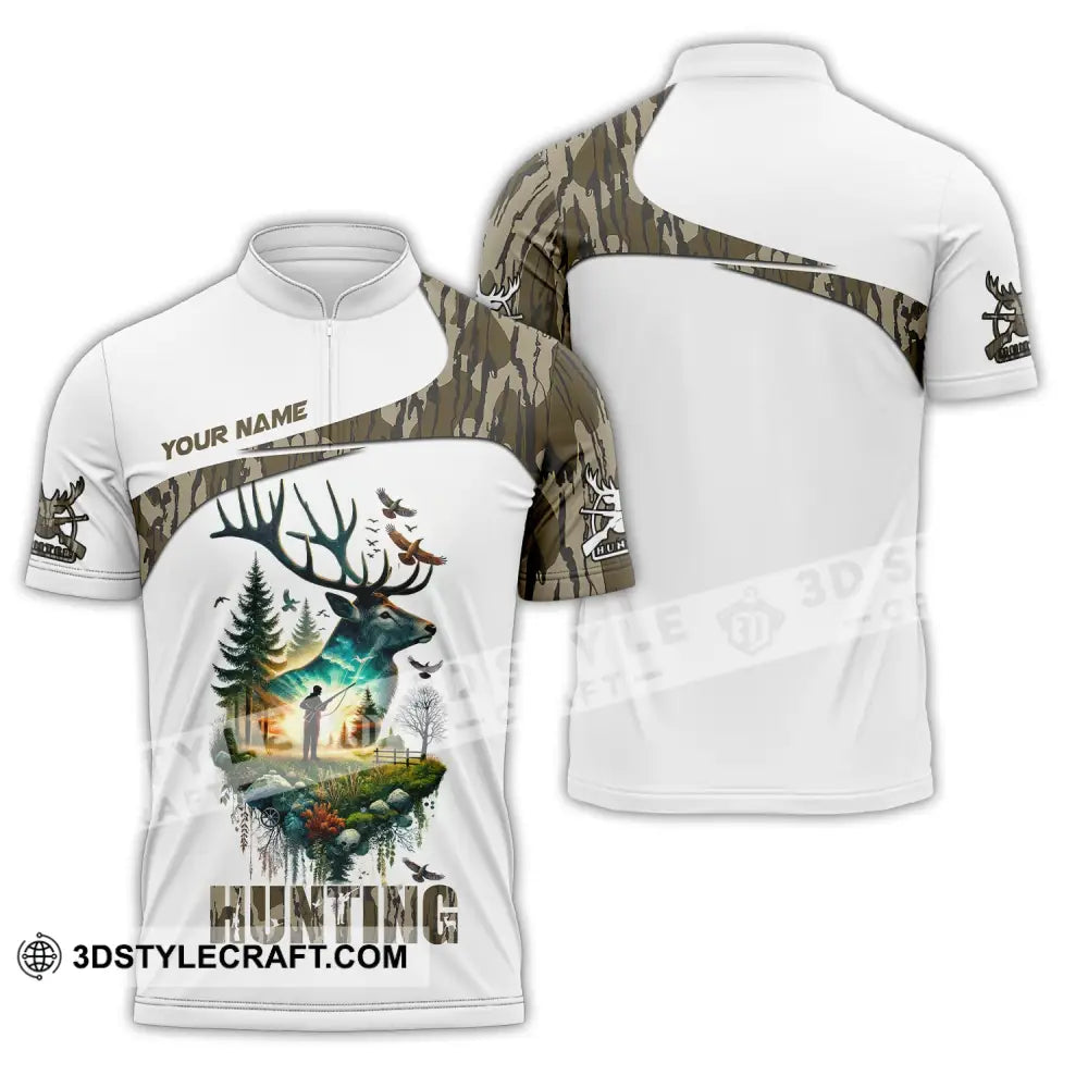 Unisex Shirt Custom Name Hunting Polo Long Sleeve Gift For Animal Hunters Zipper / S T-Shirt