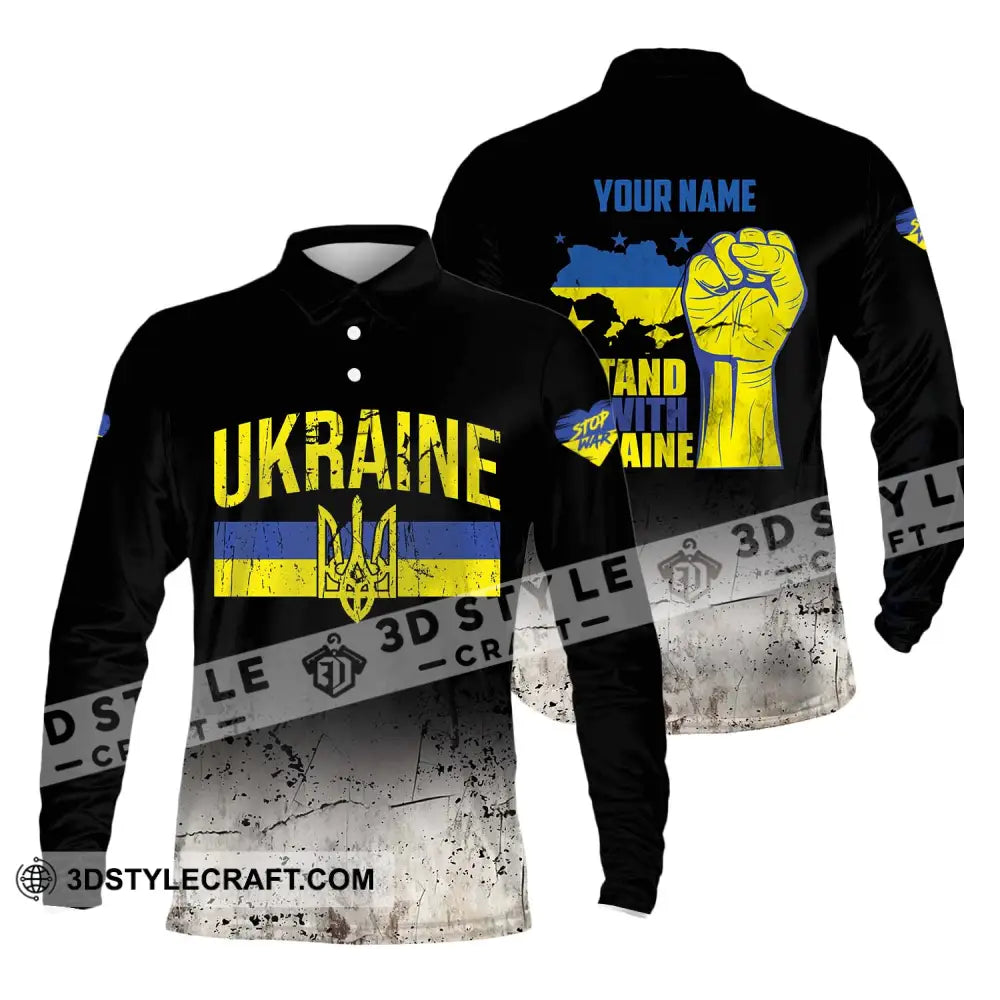 Unisex Shirt - Custom Name I Stand With Ukraine Long Sleeve Polo / S T-Shirt