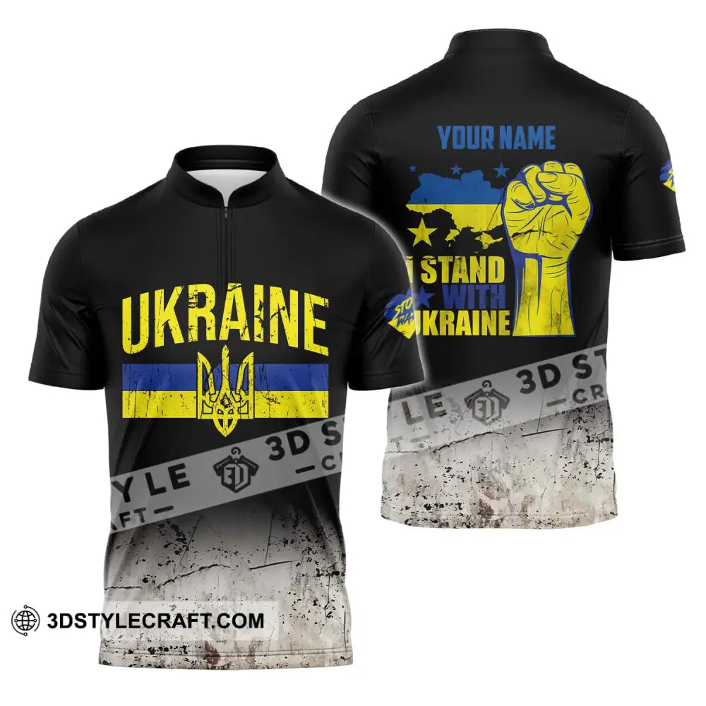 Unisex Shirt - Custom Name I Stand With Ukraine Zipper Polo / S T-Shirt