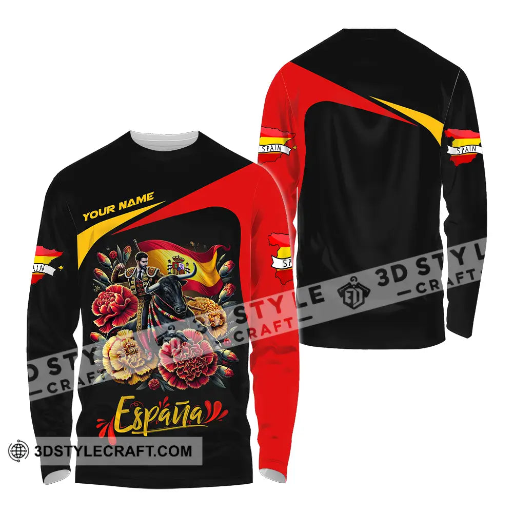 Unisex Shirt - Custom Name Icon Spain Long Sleeve / S T-Shirt