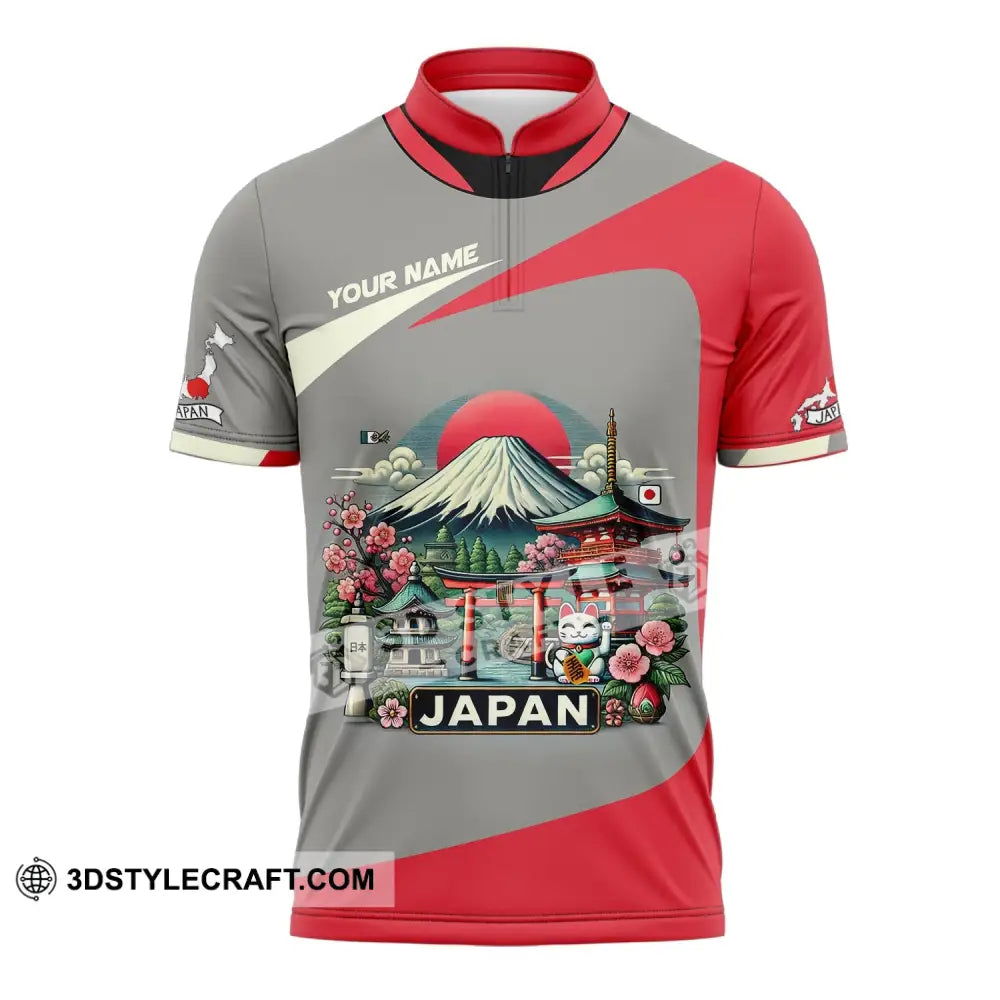 Unisex Shirt Custom Name Japan Love T-Shirt Zipper Polo / S T-Shirt